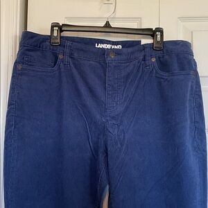 NWT Lands' End 16P Women’s Blue Corduroy Straight Leg Mid rise pants pockets